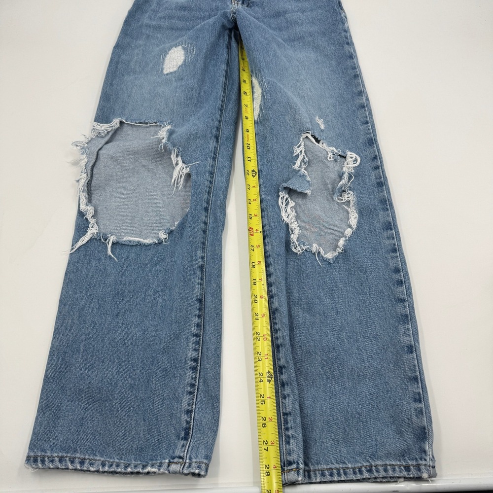 Forever 21 Premium Wide Leg Distressed Jeans Womens 25 Blue High Rise Ripped - Picture 5 of 11